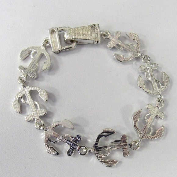 Silver Plated Anchor Charm Bracelet Red White Blue Multicolor - Picture 2 of 2